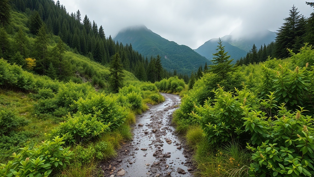여름철 비로 인해 진흙이 된 등산로